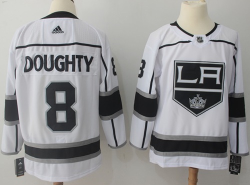 Adidas Kings #8 Drew Doughty White Road Authentic Stitched NHL Jersey - Click Image to Close